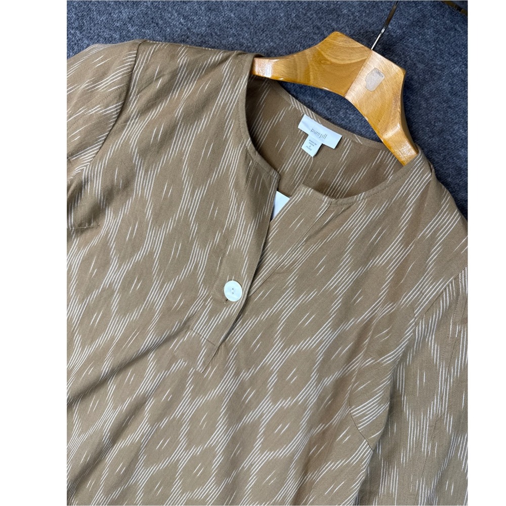 NWT J.Jill Ikat One Button Front Petite Blouse Top Camel Cream Size SP Pure Jill